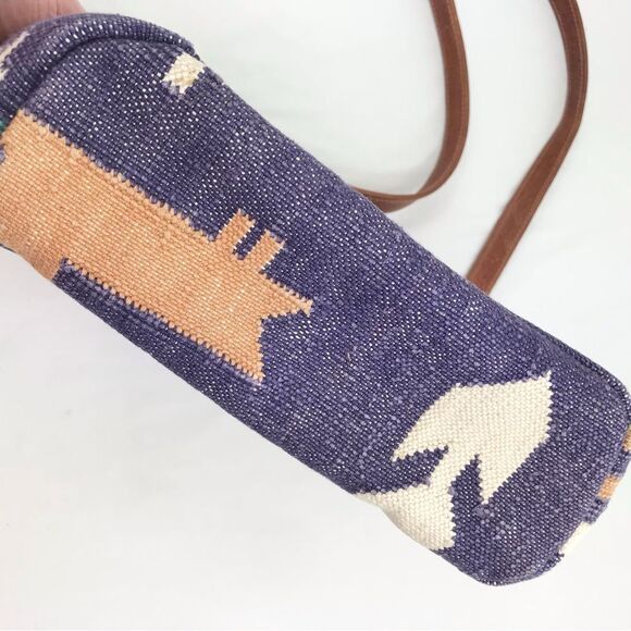 Kilim Purple Blue Tribal Ethnic Rug Design India Leather Strap Shoulder Bag - Picture 12 of 16